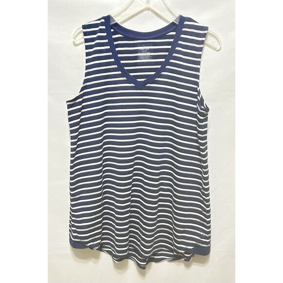 Cuddl Duds Flexwear Womens Large Blue Striped Soft Tank Top - Picture 1 of 7